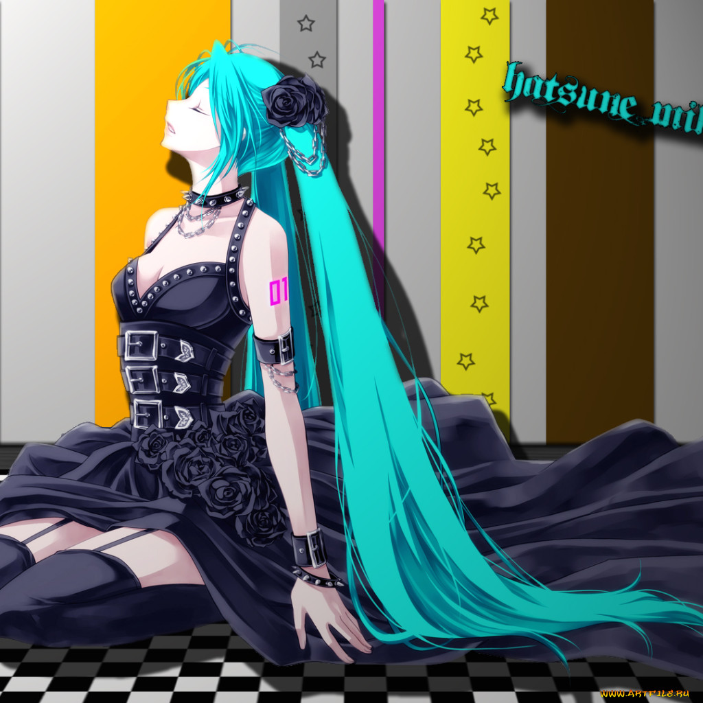 Обои Аниме Vocaloid, обои для рабочего стола, фотографии аниме, vocaloid,  роза, hatsune, miku, клетчатый, пол, платье, девушка, шипы, ремень, цепь,  украшение, цветы Обои для рабочего стола, скачать обои картинки заставки на  рабочий